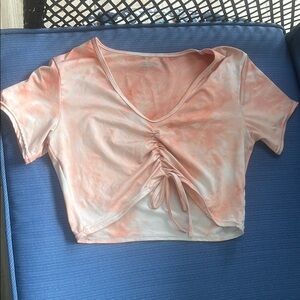 Refuge Peach Tie-Dye Ruched Crop Top